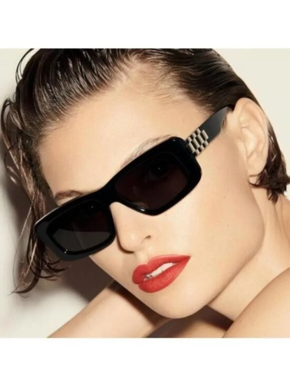 Victoria Beckham VB669S 001 Sunglasses Black Rectangle Frame, Dark Grey Lenses